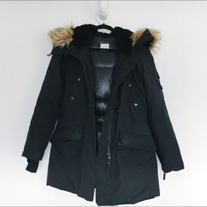 Black jacket with faux fur hood